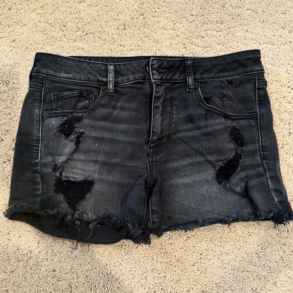 AE Distressed Black Denim Shorts